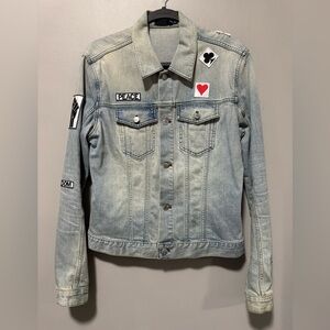 BLK DNM Peace & Freedom Denim Jacket Distressed Patchwork Streetwear Size S